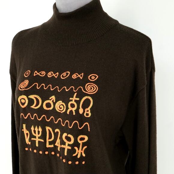 Crisca Sweater Womens 6 US 36 EU Brown Wool Embroidered Mock Neck Y2K Vintage - Picture 11 of 13